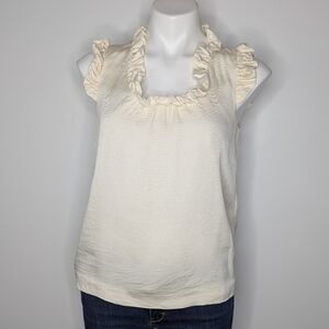Kate Spade Cream Ruffle Sleeveless Square Scoop Neck Blouse S